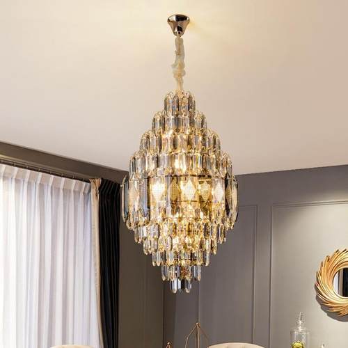 楼梯灯长吊现代酒店客厅空中挑高挑水晶轻奢别墅复式别墅大吊灯