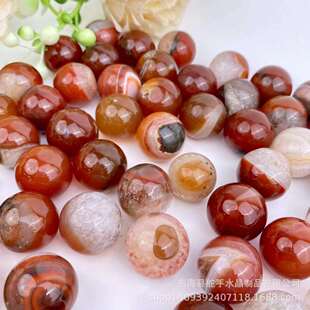 天然晶体缠丝玛瑙球 爆彩光面圆珠手工散珠家居摆放能量品 可