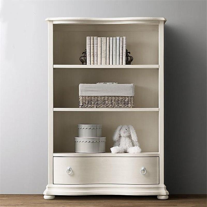 美式白色书柜书架简约现代儿童实木储物柜多功能落地格子柜小房子