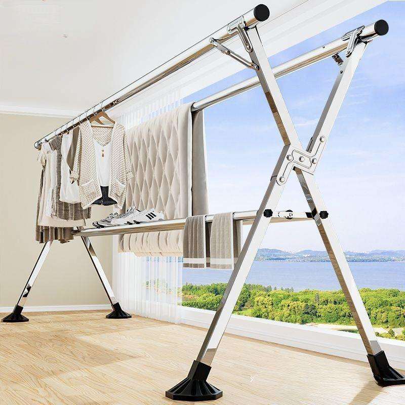 全钢加粗加厚折叠落地挂衣架可伸缩室内阳台室外晒被晾衣杆其他