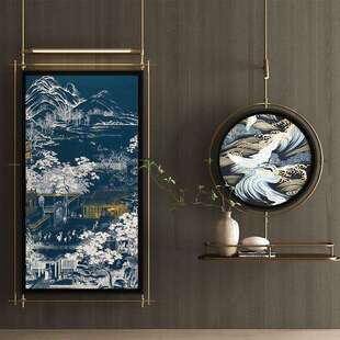 轻奢简约客厅书房玄关装饰画圆形照画挂画灯中古风立体装置壁画灯