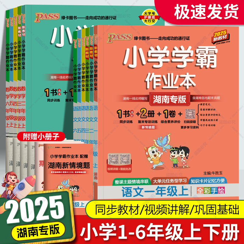 【湖南专版】2025秋语文数学英语一二三四五六年级下册小学学霸作业本同步练习册提优训练赠试卷达标测试教材习题PASS绿卡天天练