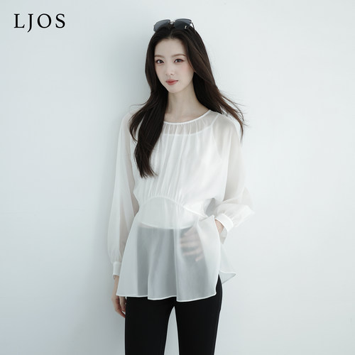 LJOS | 晨雾柔白收腰裙摆铜氨丝衬衫时髦透气舒适铜氨纤维上衣