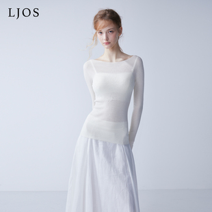 LJOS｜一字肩扬子羊毛岛精无缝打底衫2025早秋冰川蓝象牙白玛瑙黑