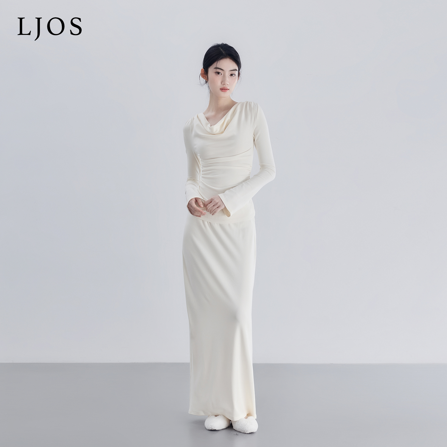 LJOS | 羊毛磨毛修身多穿不对称上衣简约立体剪裁半裙2025冬套装