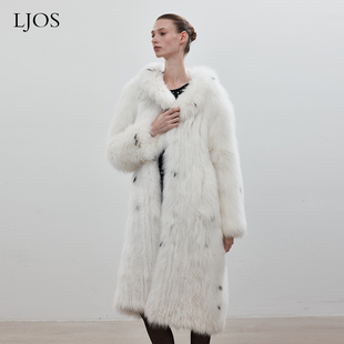LJOS挪威黑点稀有狐狸毛长款皮草外套大衣重工温暖显瘦优雅秋冬