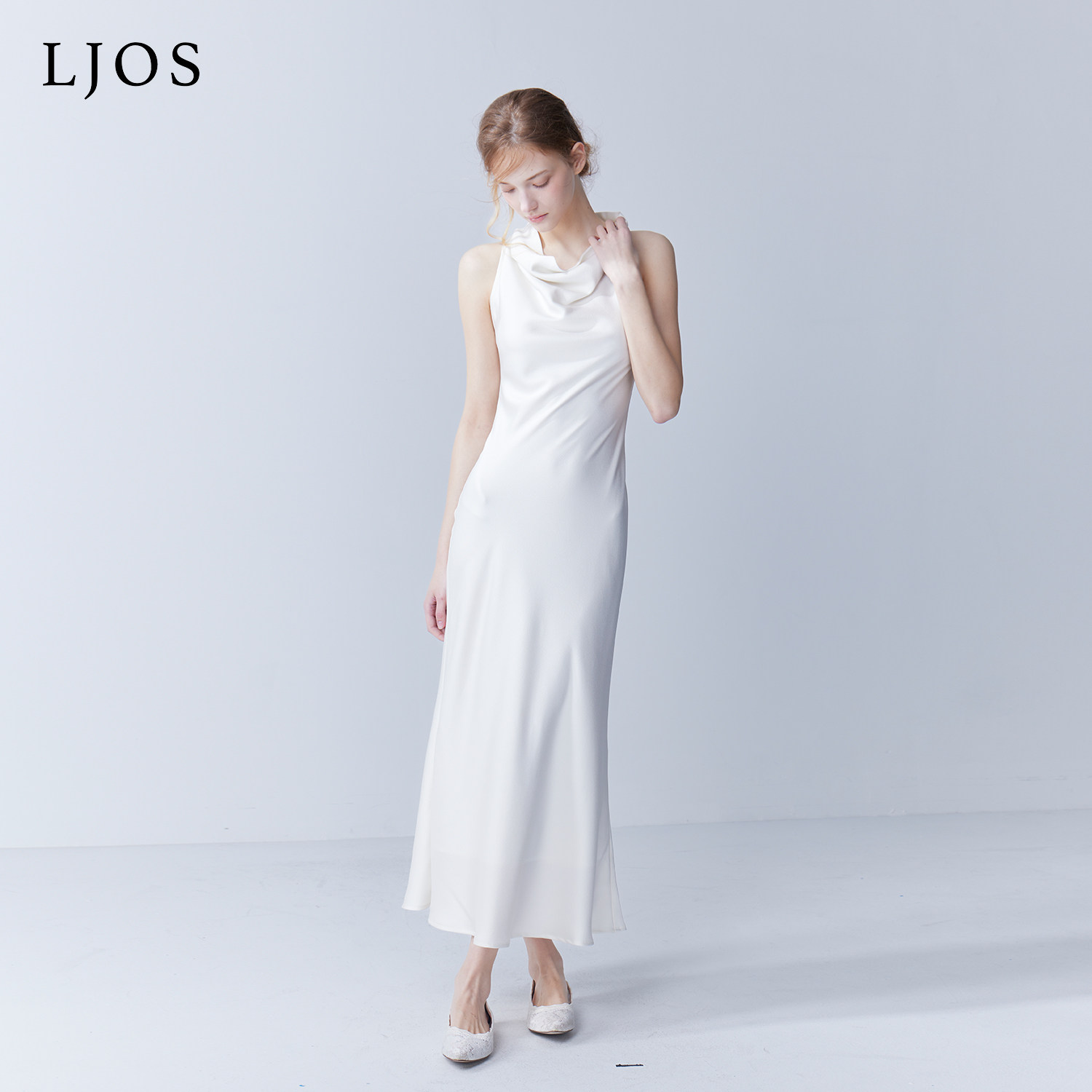 【孙乐言熊黛林同款】LJOS挂脖斜裁修身连衣裙2025早秋长裙
