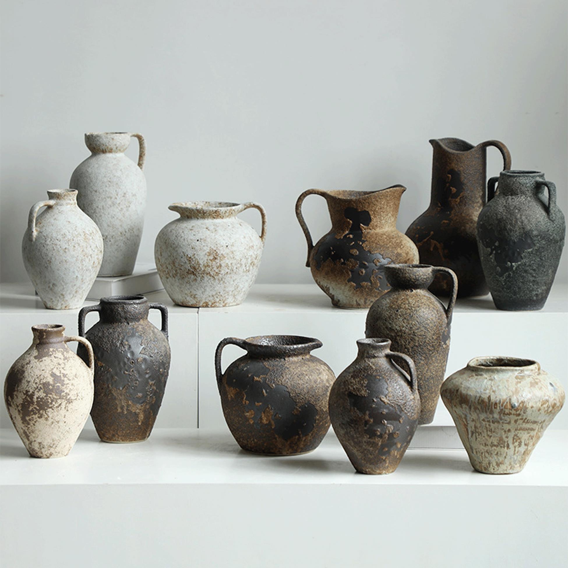 侘寂风陶瓷花瓶摆件客厅插花水培粗陶花器民宿电视柜餐桌装饰品