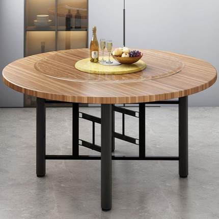 实木餐桌椅组合折叠现代简约家用圆形吃饭桌子酒店大排档简易圆桌