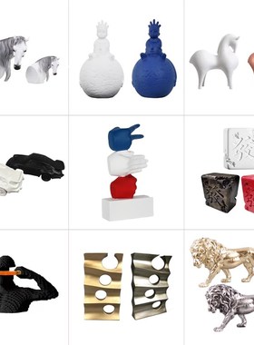 现代简约轻奢样板间售楼处客厅A玄关人物动物摆件创意书房软装饰