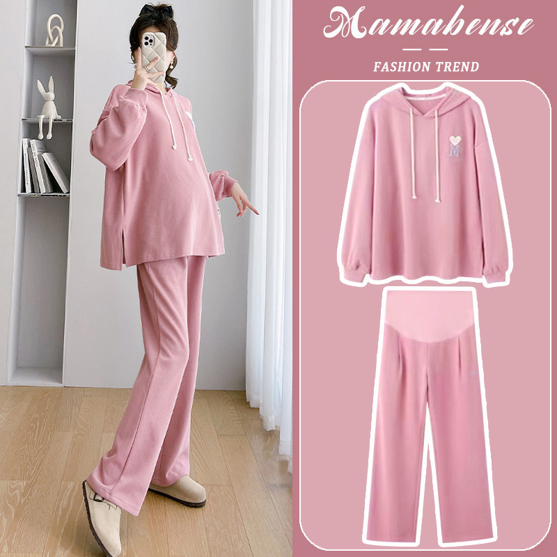 孕妇套装时尚洋气时髦粉色连帽休闲卫衣裤子两件套2025新款春秋款,孕妇装/孕产妇用品/营养,连衣裙,淘宝优惠券,粉丝福利购,淘宝优惠卷