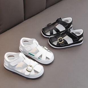 小童牛皮百搭男童2025春夏新款 包头 女童轻便软底防滑宝宝学步凉鞋