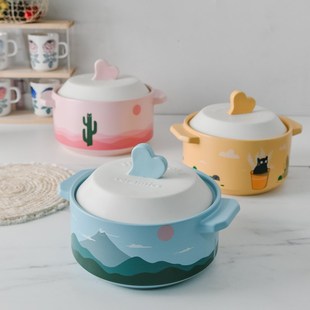 2.8L 4.8升锂辉石烧不裂陶瓷砂锅煲汤锅炖锅汤锅爱心清新卡通 3.5