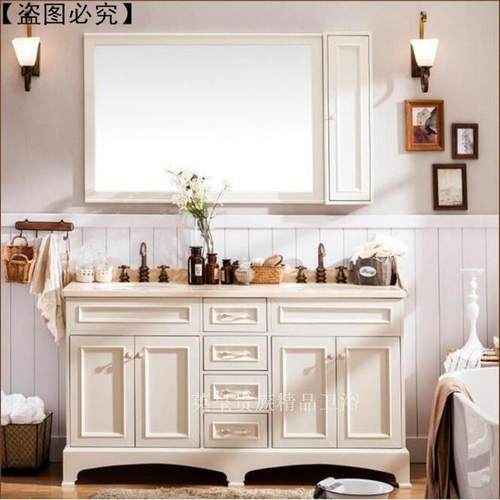 美式欧式仿古橡木实木浴室柜组合洗手盆洗脸盆柜卫浴柜落地柜8079