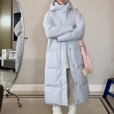 蓝色羽绒服中长款棉服女2