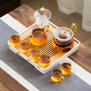 现代家用功夫茶透明小套泡茶器简约茶杯日式 耐热玻璃茶具套装 茶壶
