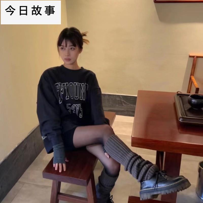 纯色复古袜套长筒小腿套灰咖色辣妹日系jk袜子秋冬中筒针织堆堆袜