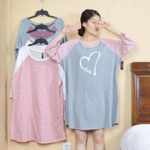家居裙子 睡裙女冬纯棉七分袖 春秋孕妇宽松大码 睡衣女薄款 可爱中袖