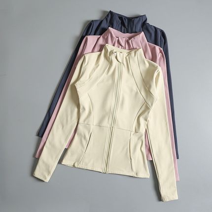 女秋冬加绒瑜伽服拉链外套修身显瘦长袖J跑步运动健身上衣代发