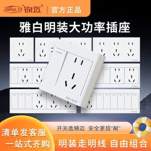 明装插座开关全套齐全16A一开五孔单/双控开关二十五孔插座面板20