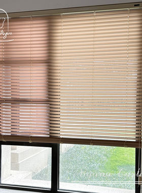 全国窗帘全屋定制2024简约35mm奶黄色宽叶片PVC百叶帘书房卫生间