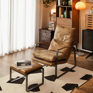DOJUS北欧真皮羽绒沙发椅单人休闲椅客厅懒人躺椅设计师简约椅子