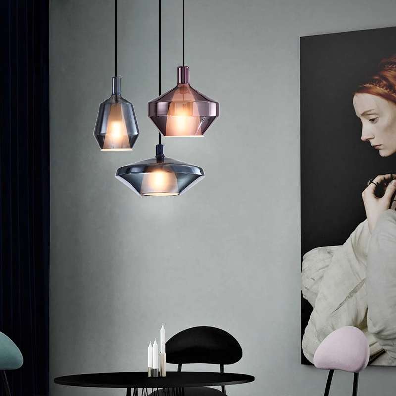 现代简约创意彩色玻璃灯北欧极简餐厅卧室床头设计师单头吧台吊灯