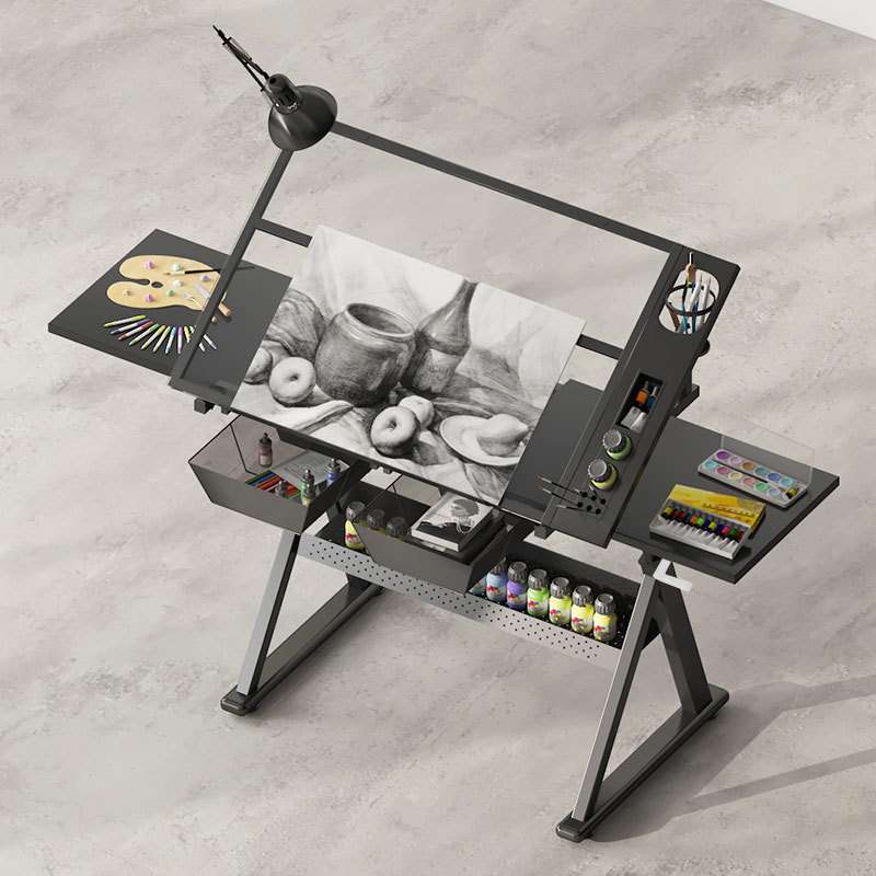 钢化玻璃双副板绘图桌手摇可升降画画美术设计师工作台桌子画架