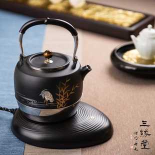 电茶壶煮水壶家用 三缘堂鹿鸣堂莺歌烧电热水壶不锈钢烧水壶日式