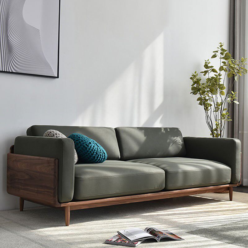 北欧日式简约型客厅家具双人三人位极简式全实木黑胡桃木沙发组合