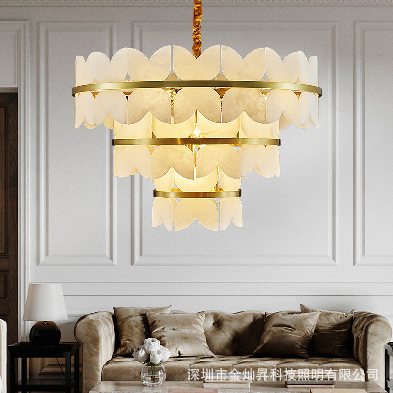 全铜云石轻奢吊灯现代简约创意设计师法式复古大气餐厅主卧室灯具