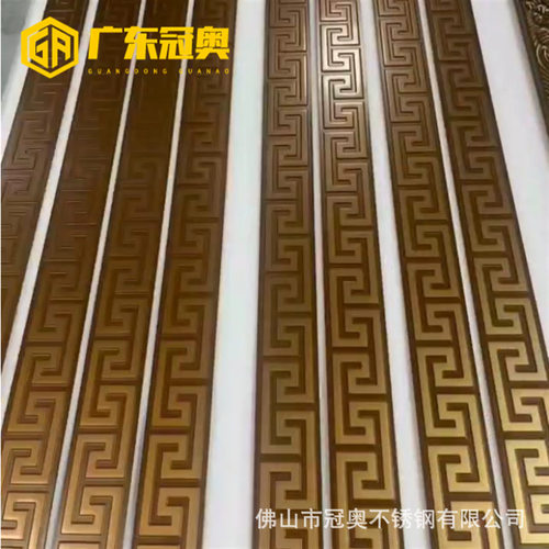 铝板阴刻回字纹镀铜装饰扣条  金属家具门窗门套黄古铜回形纹包边