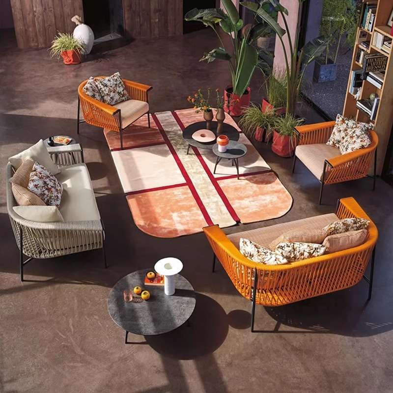 北欧户外休闲沙发藤编沙发椅防水防晒庭院花园藤椅茶几组合设计师