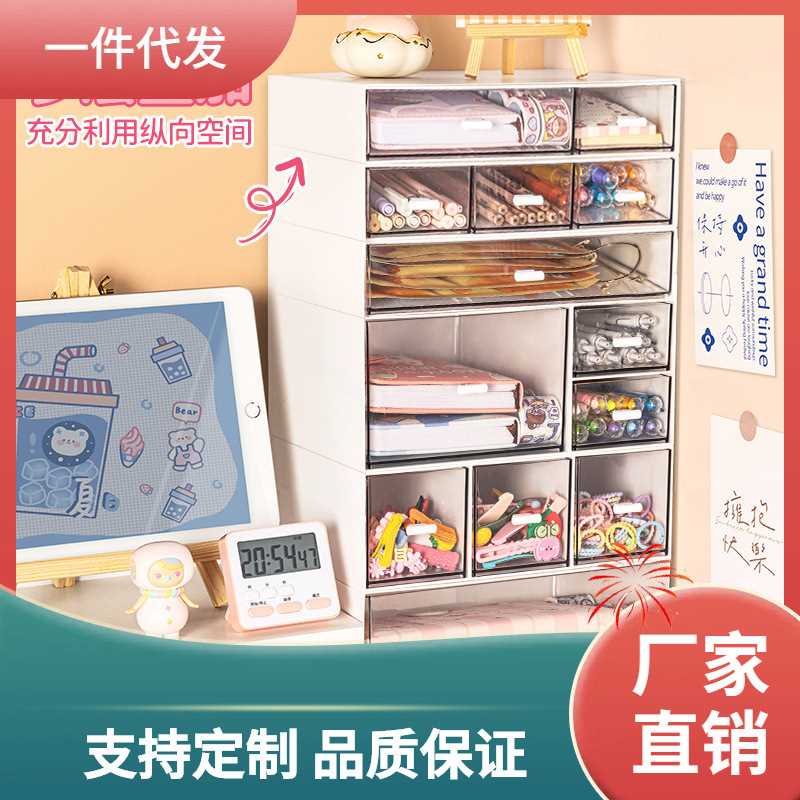 ∞桌面收纳盒抽屉式文具手帐学习整理箱小柜子笔筒书桌上杂