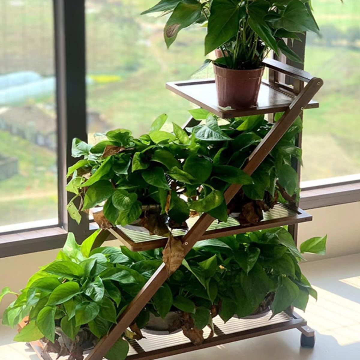 花架置物架竹制阳台空间利用可移动折叠花架免安装图片