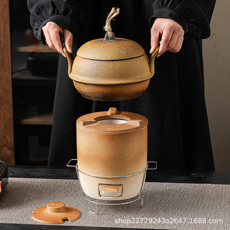 五代富强炉陶土烧烤炭炉围炉家用烤茶炉炭火泥炉老式商用碳炉户外图片