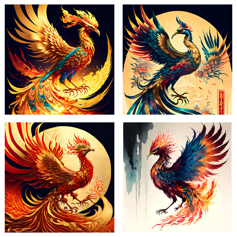 火凤凰壁画神鸟国风九尾凤动物挂画百鸟朝凤客厅简约招财风水墙画