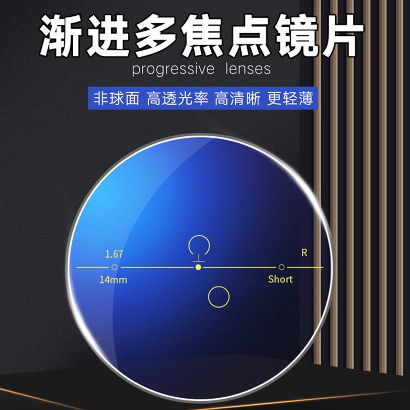 超薄1.67/1.74内渐进多焦点镜片远近两用防蓝Q光近视老花变色眼镜