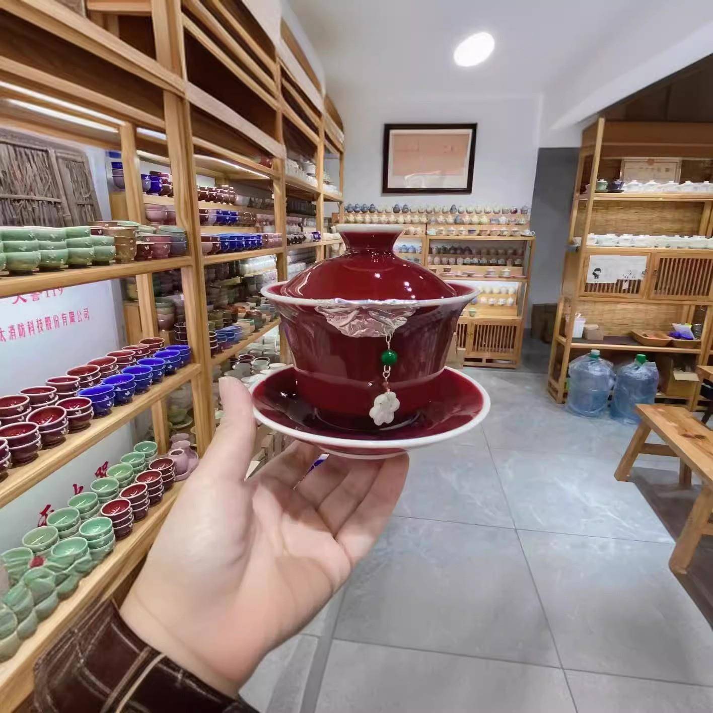 颂恩郎红锔钉红釉个人杯宫廷风红色陶瓷茶具品茗杯茶杯主人单杯