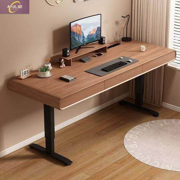 轻奢高级感电脑桌全实木电动可升降办公桌带抽屉智能学习桌电竞桌