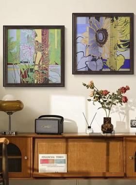 中古风客厅装饰画高级小众感法式花卉餐厅卧室复古实木摆台壁画