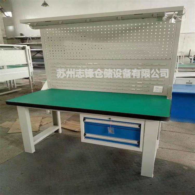 重型防静电实木钳工台带挂板抽屉带灯架钳工桌不锈钢工作台