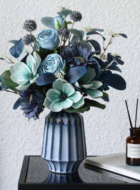 玫瑰玉兰花束假花轻奢花艺摆件客厅餐桌花装饰品干花摆设