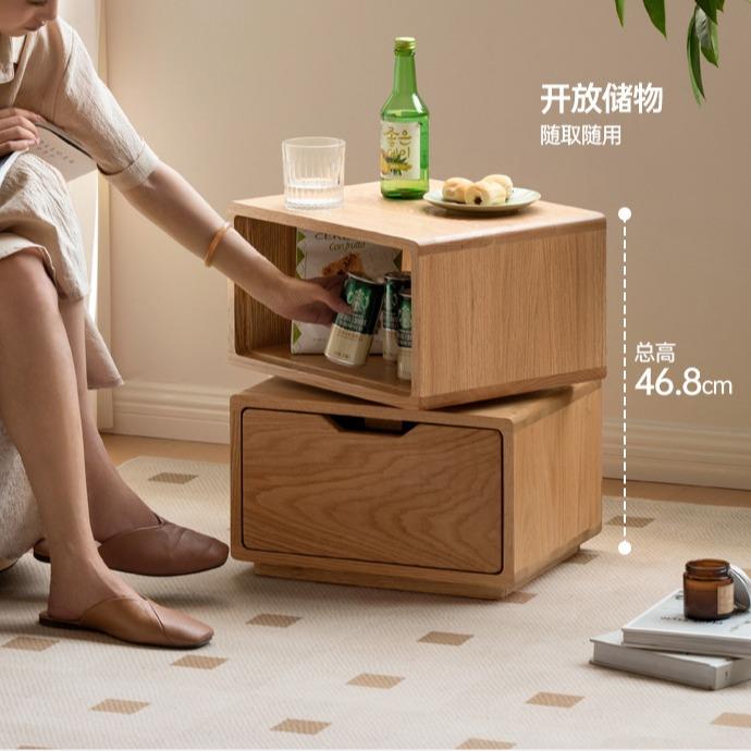全实木床头柜樱桃木落地式旋转茶几橡木沙发边柜卧室床头收纳柜