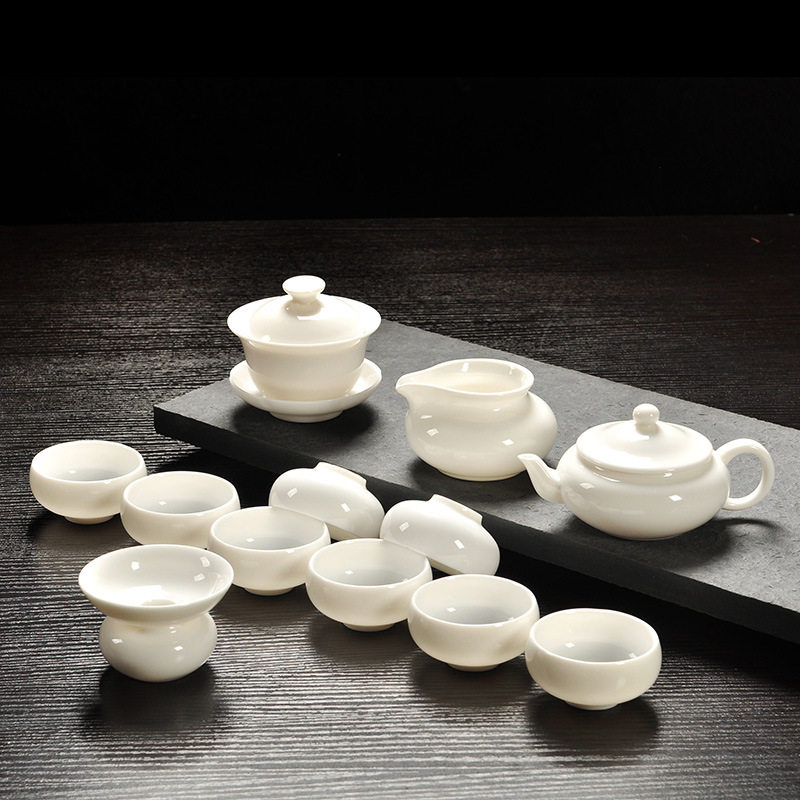 唐月窑羊脂玉瓷茶具陶瓷德话白瓷创意茶壶盖碗茶杯茶具套组批发