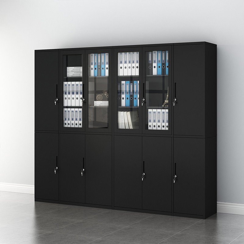 钢制办公室黑色文件柜铁皮带锁矮柜财务档案资料凭证柜子储物铁柜