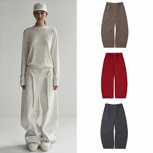 街头宽松系绳弯刀街舞裤 韩潮badblood英伦复古羊毛休闲阔腿裤 时尚