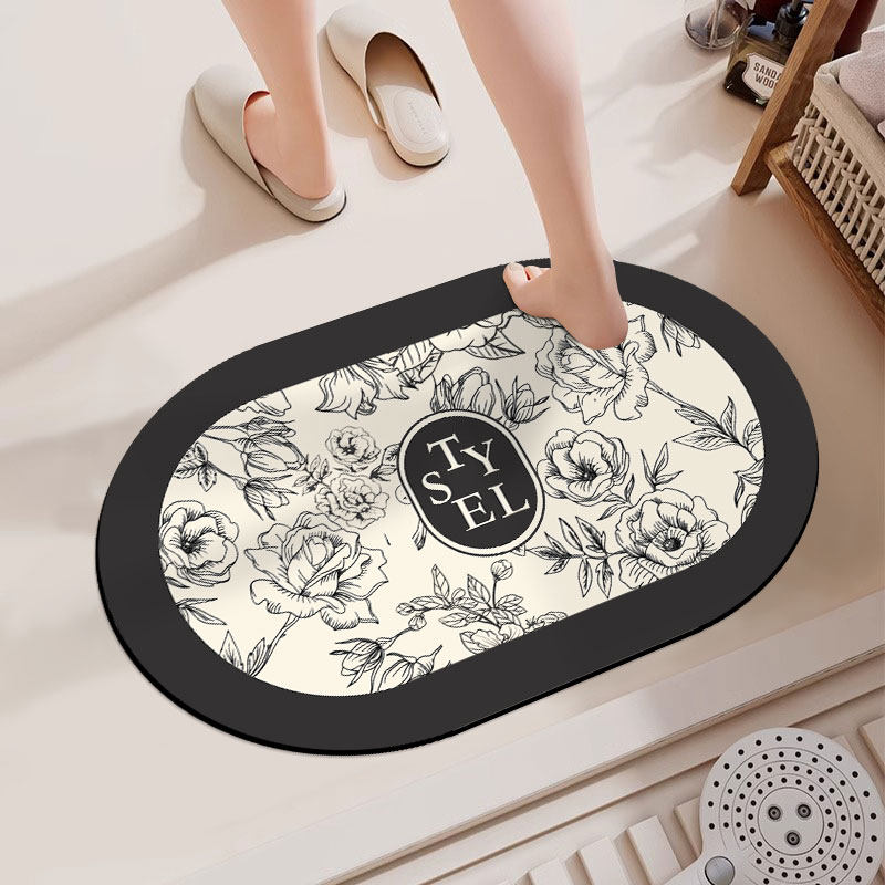 厕所防滑垫椭圆形花卉图案地垫浴室卫生间防滑吸水速干门口垫脚垫,居家布艺,家用脚垫,淘宝优惠券,粉丝福利购,淘宝优惠卷