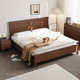 胡桃木色全实木床现代简约1.8米双人床小户型高箱2米x2米主卧大床