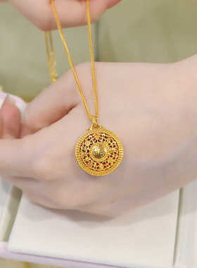 金色福字八宝罗盘项链女